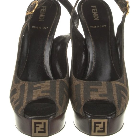 Fendi Shoes - FENDI SPUNTATA ZUCCA OPEN TOE SLINGBACK PUMPS HEELS